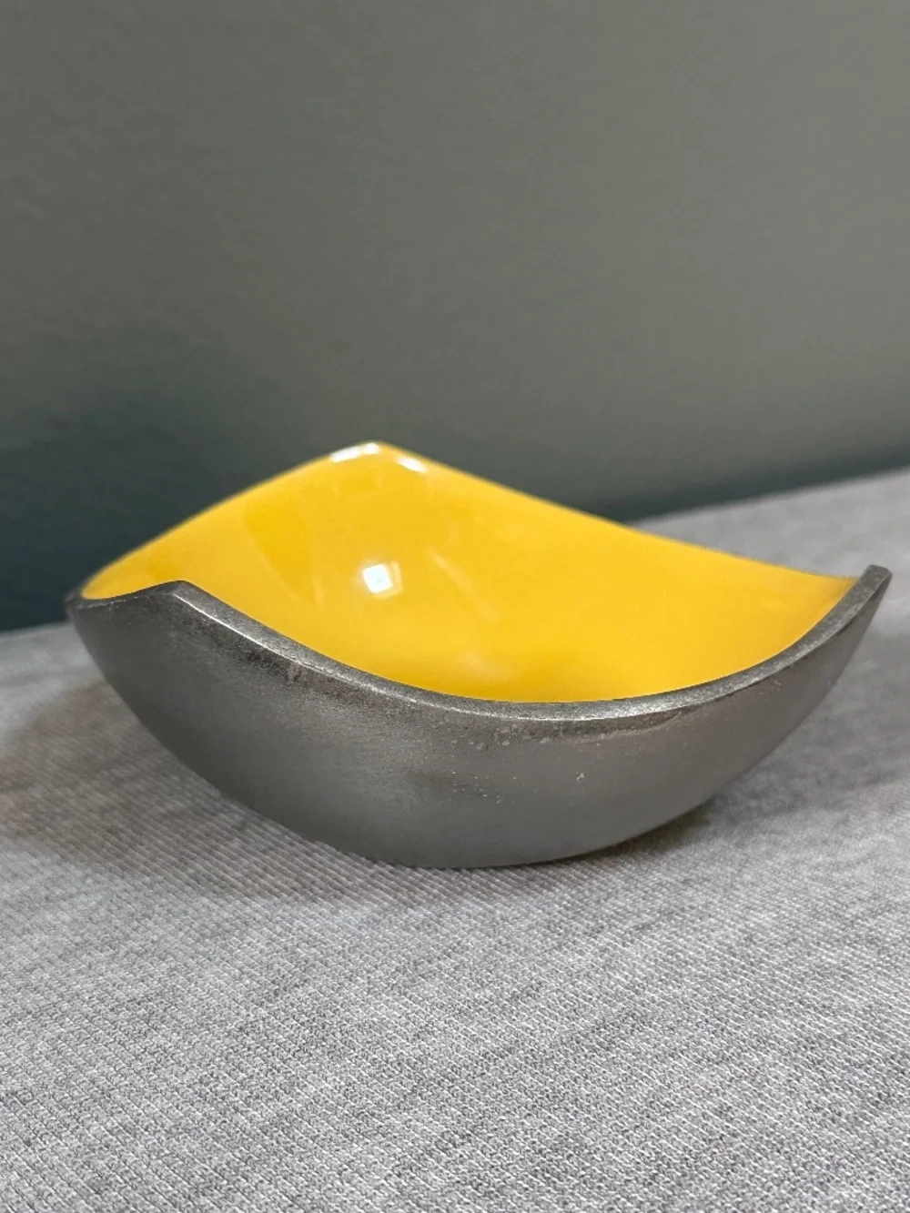 Yellow Enamel Asymmetrical Bowl from India